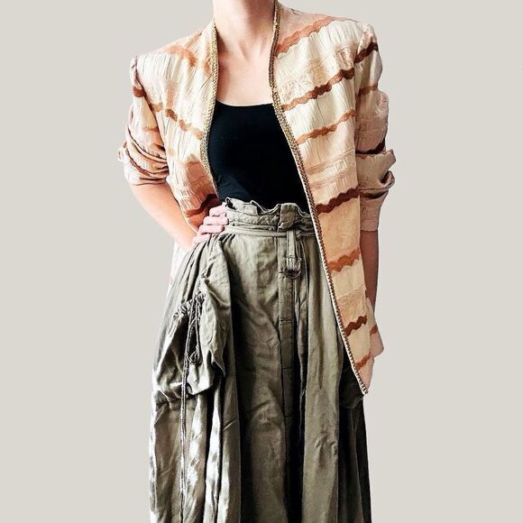 Vintage R&M Richards - Cream Tan Fall Boho Bohemian Stripes Blazer - Size 12 - Picture 11 of 11